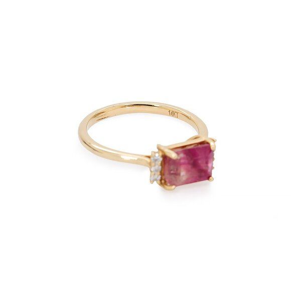 1.68cts Bi-Color Tourmaline Ring in Solid 14K Gold with Natural Diamond Accents - Picture 11 of 11